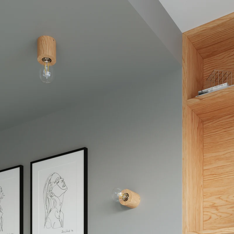 Minimalistische Deckenleuchte aus natürlichem Holz für Wohnzimmer – Norvian