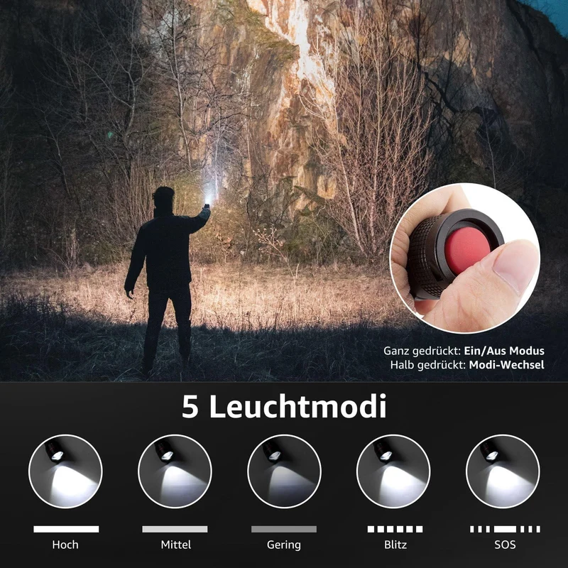 Lepro LED Taschenlampe, LE2000 Extrem Hell LED Taschenlampen mit 5 Modi, Zoombare Camping Handlampe, wasserdichte Flashlight für Camping, Outdoor, Wandern, Angeln, Geschenk (2 Stück)