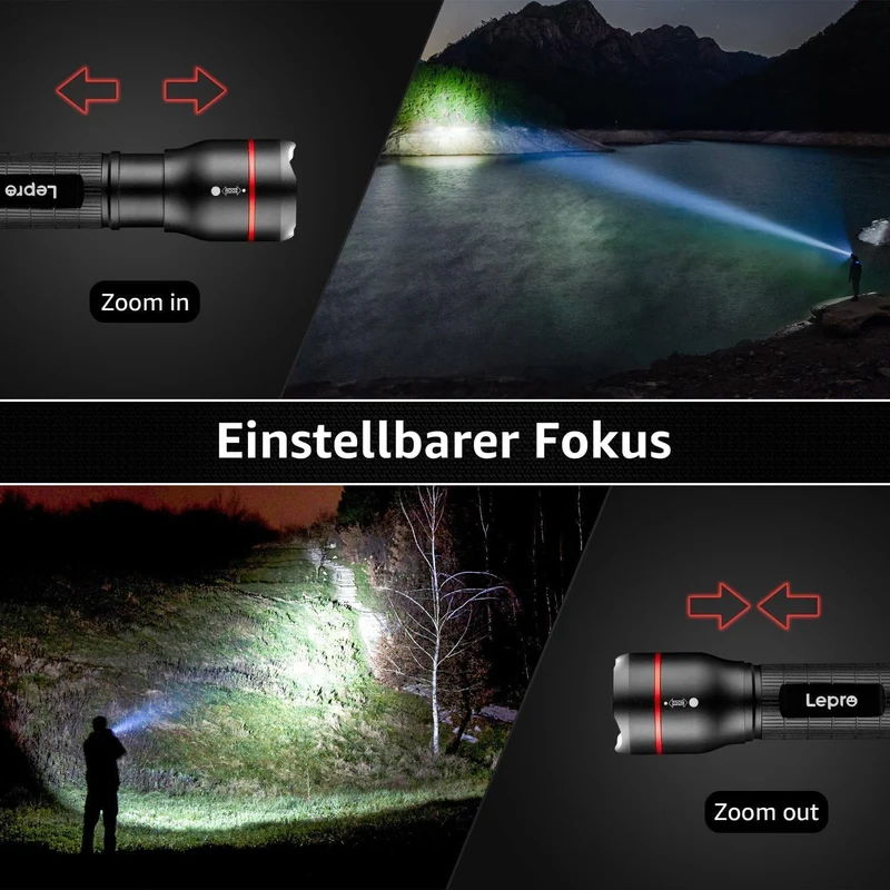 Lepro LED Taschenlampe, LE2000 Extrem Hell LED Taschenlampen mit 5 Modi, Zoombare Camping Handlampe, wasserdichte Flashlight für Camping, Outdoor, Wandern, Angeln, Geschenk (2 Stück)