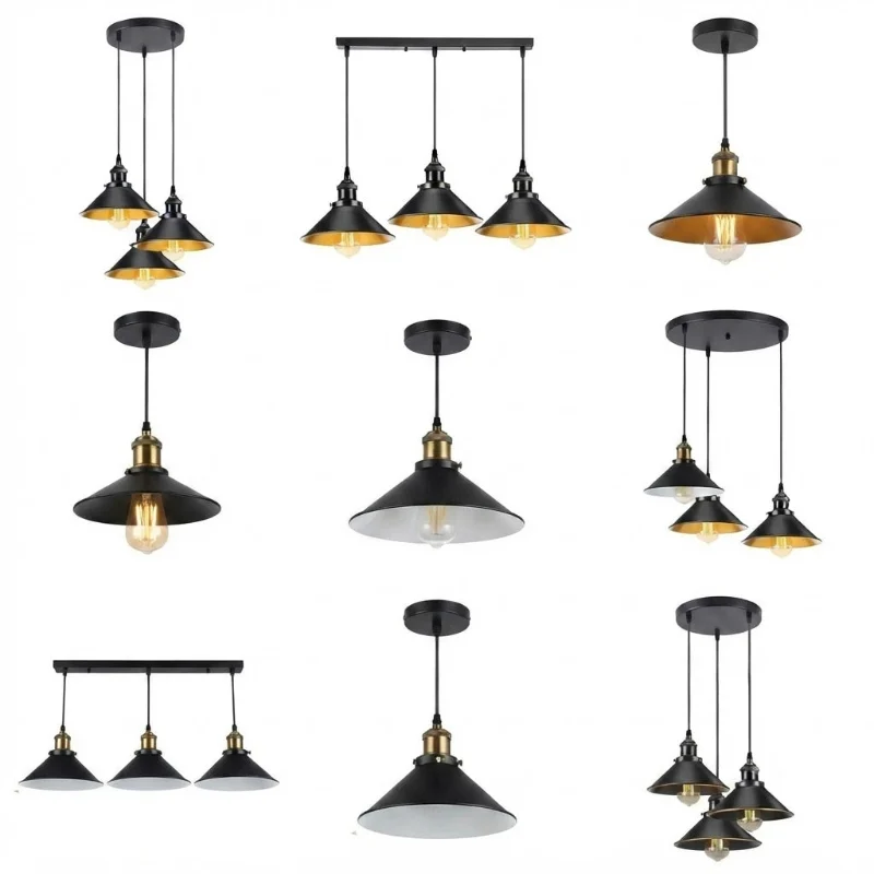 Vintage Pendelleuchte Schwarz 1- & 3-flammig Hängelampe ~3985