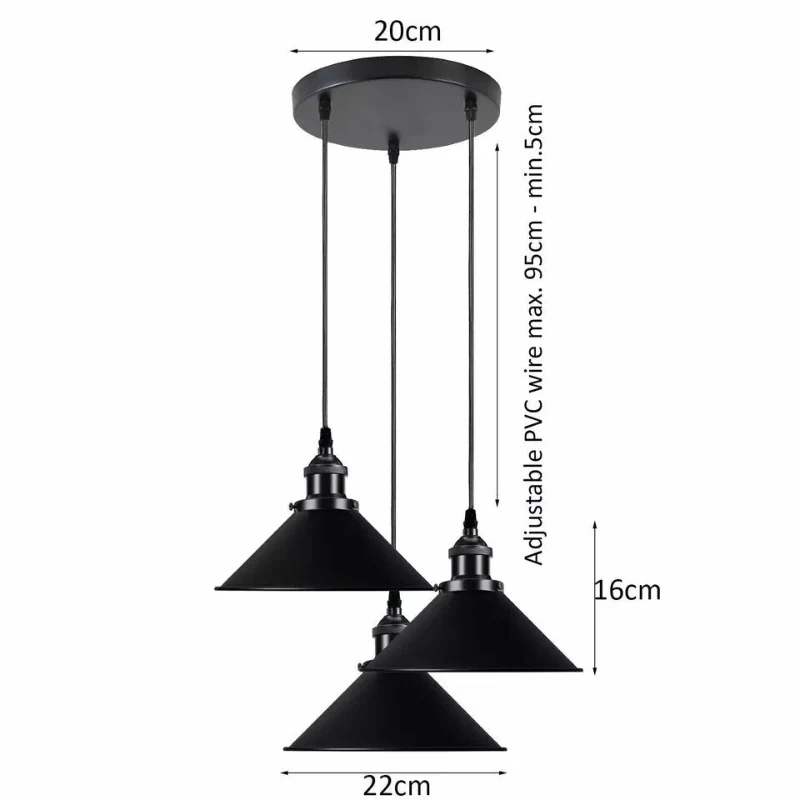 Vintage Pendelleuchte Schwarz 1- & 3-flammig Hängelampe ~3985