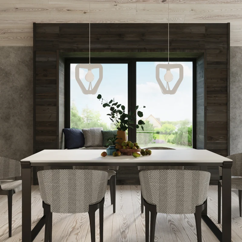 Minimalistische weiße Pendelleuchte für Wohnzimmer – modèle Asterion