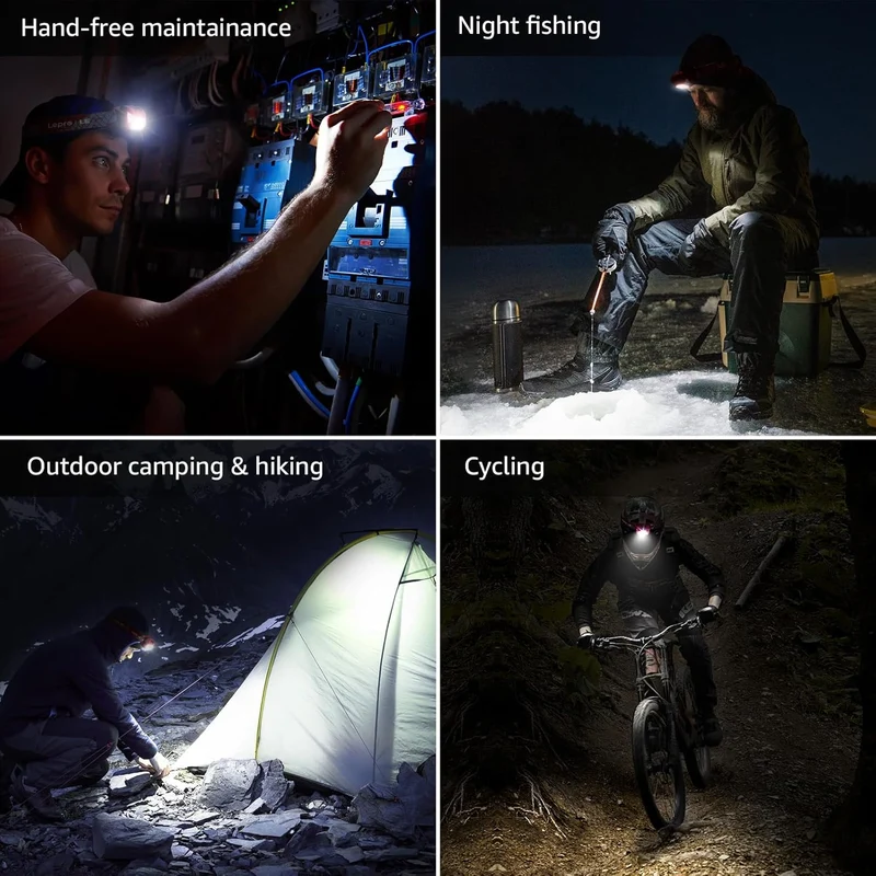 Lepro Stirnlampe, 1300 Lux LED XPG Kopflampe mit 6 Lichtmodi Scheinwerfer und Rotlicht, IPX4 spritzwassergeschütztes Gehäuse, Batteriebetrieben Stirnlampen, Ideal für Camping Joggen, Rot, 2 Stück