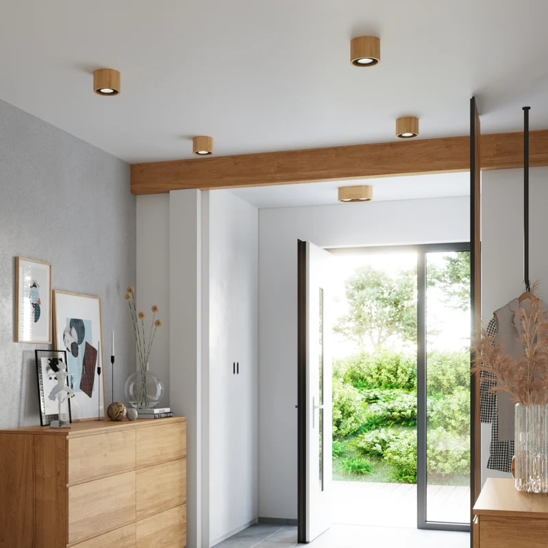 Minimalistische Deckenleuchte aus Naturholz für das Wohnzimmer – Modèle Norvanei