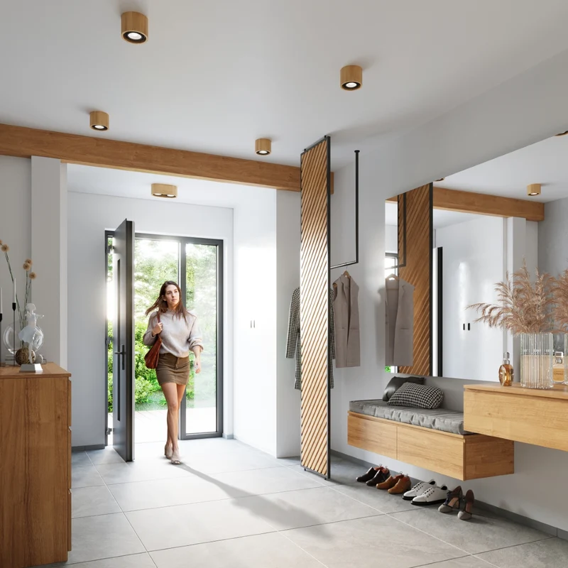 Minimalistische Deckenleuchte aus Naturholz – Modèle Norvial