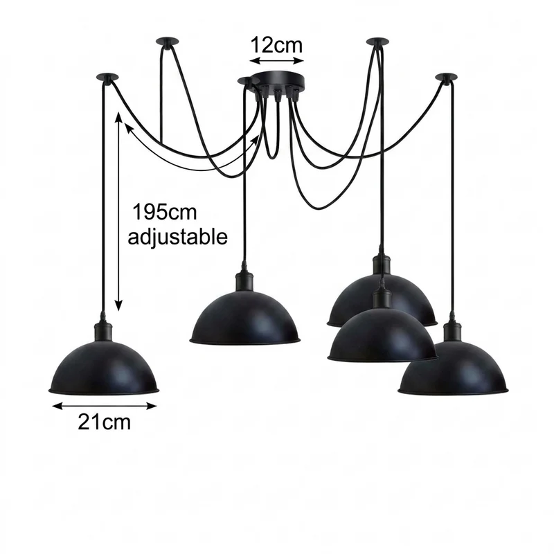 5-flammige Affenschaukel – Dezentrale Hängelampe Schwarz E27 | Ø 21cm | E27 ~3955