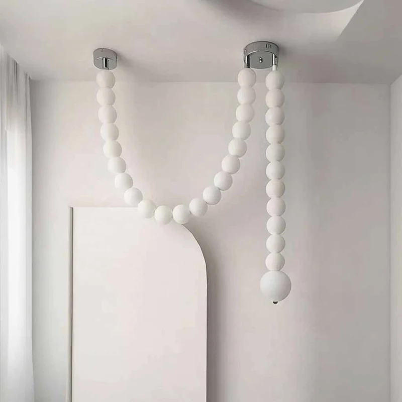 Necklace Pendant Light French Pearl White Globe LED