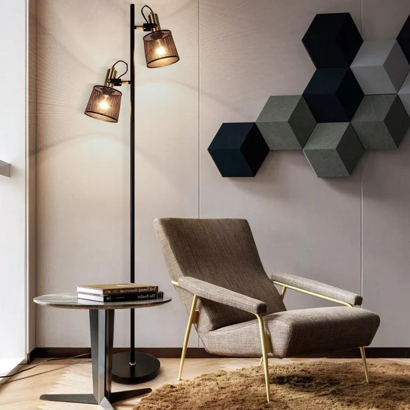 Schwarze LED-Stehlampe aus Aluminium mit Doppelkopf – Tavela