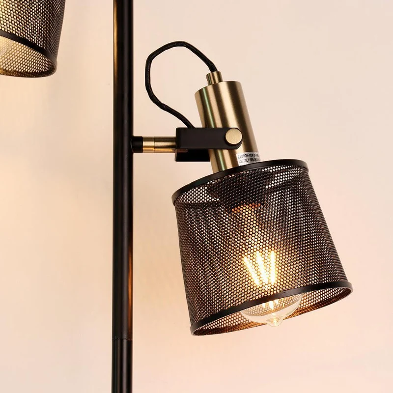 Schwarze LED-Stehlampe aus Aluminium mit Doppelkopf – Tavela