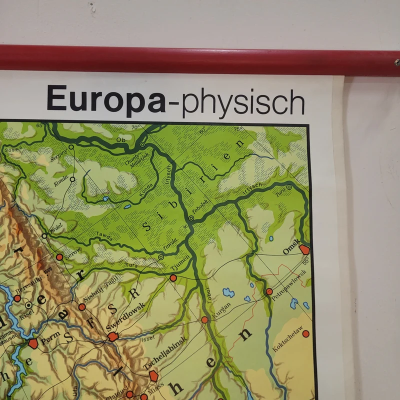 Vintage Schulwandkarte Europa physisch – Lehrtafel Rollbild Wanddeko