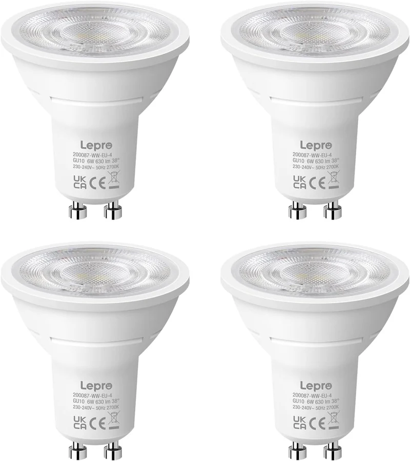 Lepro GU10 LED Warmweiss 6W Lampe, 2700K Warmweiß, 630 Lumen, 38° Abstrahlwinkel, Nicht dimmbar Reflektorlampe, Energiesparendes GU10 LED Leuchtmittel für Wohnzimmer, Küche, Schlafzimmer,4 Stück
