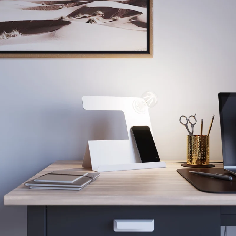 Design-Schreibtischlampe aus weißem Stahl – Arkanis