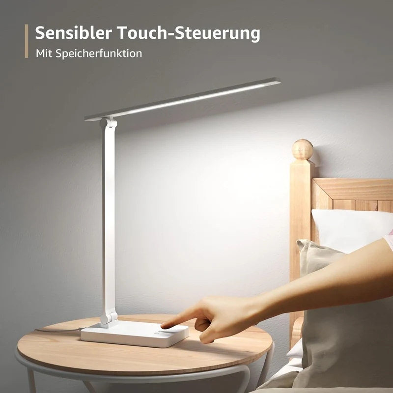 Lepro Schreibtischlampe, LED Tischlampe 15W, 655LM Tischleuchte 3 Farben und 5 Helligkeitsstufen Dimmbar mit USB-Anschluss, Schreibtischleuchte Augenschutz, Leselicht für Zimmer Büro, Weiß