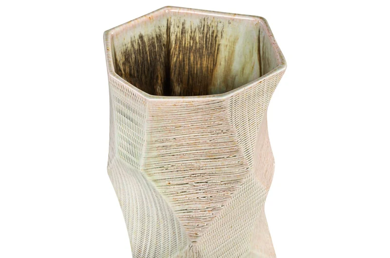 Casa Padrino Luxus Vase Ø 14 x H. 55 cm - Hohe schlanke Vase Abstract aus Steingut mit Dekor in Pastelltönen - Luxus Deko Accessoires