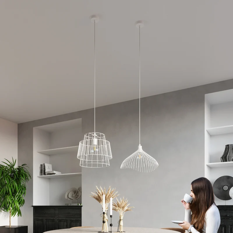 Industrielle Hängelampe aus weißem Stahl für das Wohnzimmer – Zyralis