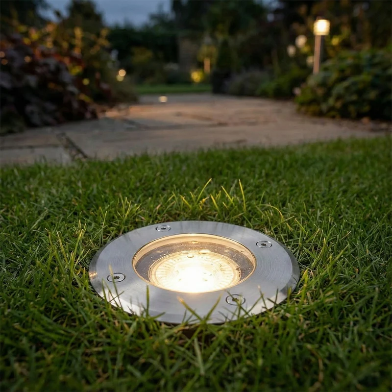 2-teiliges LED-Bodenstrahler-Set (GU10, rund), RGBCCT-Lichtquelle und Fernbedienung, Edelstahl, Schutzart IP66