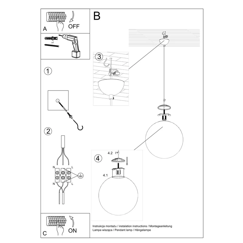Hängeleuchte mit Glaskugel in Weiß und Gold für das Wohnzimmer – Modèle Elyone