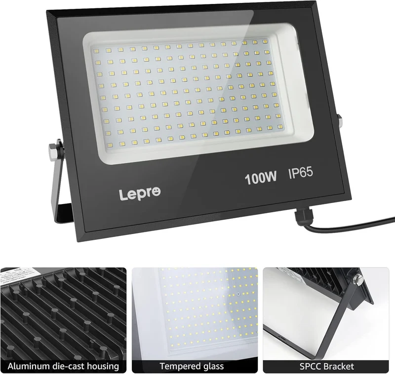 Lepro LED Strahler Außen, 100W LED Fluter Superhell Außenstrahler 12000LM, IP65 Wasserdicht 6500K Scheinwerfer Flutlicht mit 2835 SMD LEDs, Außenlampe für Garten, Innenhöfe, Garage, Hotel, Sportplatz