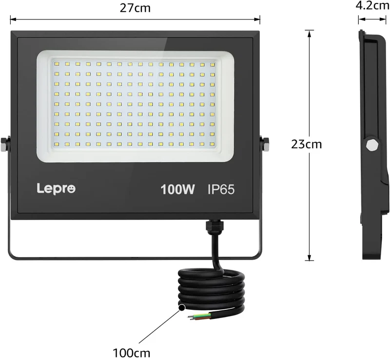 Lepro LED Strahler Außen, 100W LED Fluter Superhell Außenstrahler 12000LM, IP65 Wasserdicht 6500K Scheinwerfer Flutlicht mit 2835 SMD LEDs, Außenlampe für Garten, Innenhöfe, Garage, Hotel, Sportplatz