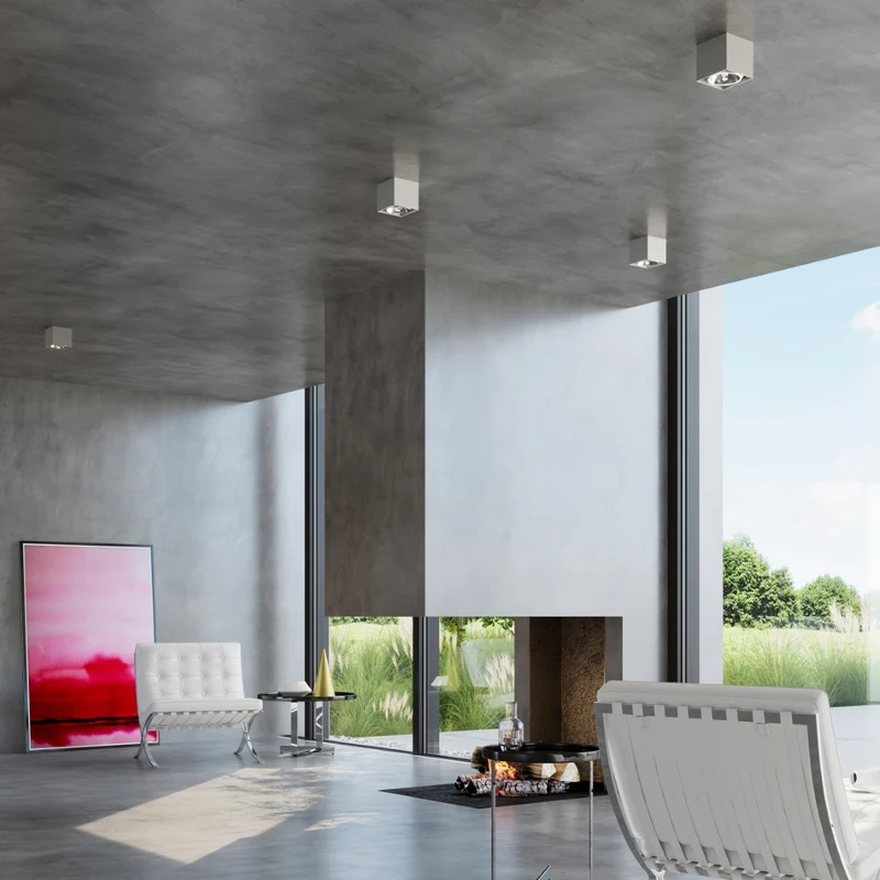 Moderner grauer Würfel-Deckenleuchter für Wohnzimmer – Modell Arkania