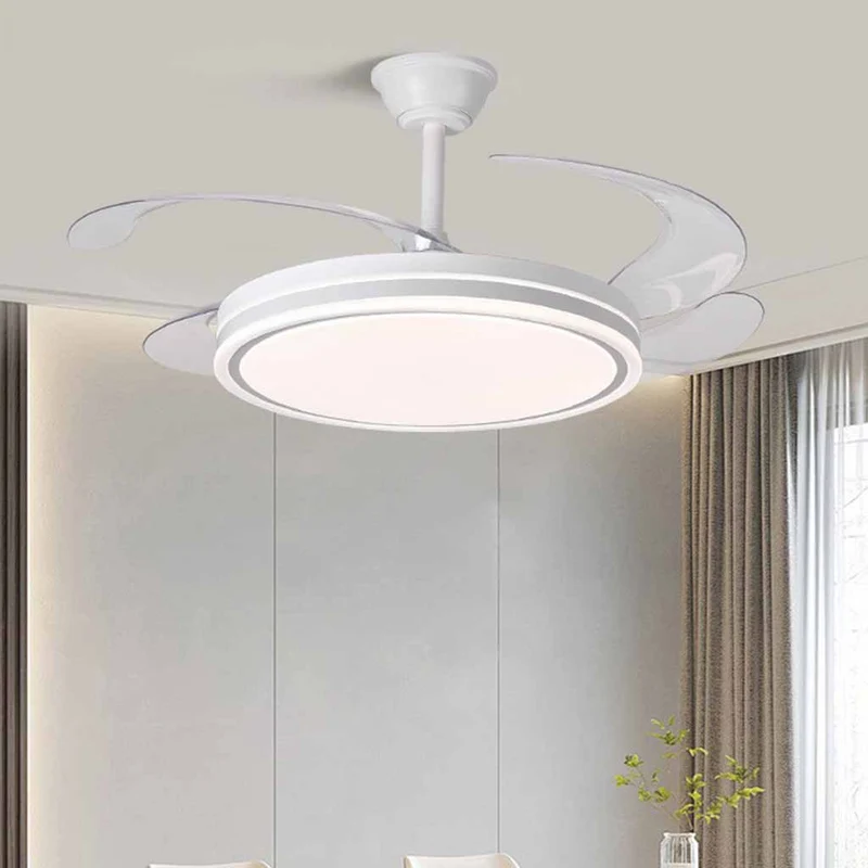 White Ceiling Fan Light Quiet with Retractable Blades