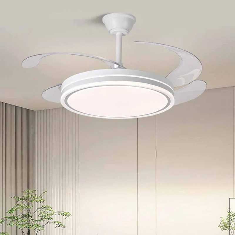 White Ceiling Fan Light Quiet with Retractable Blades