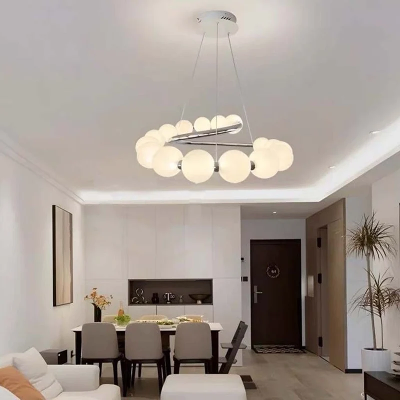 Pearl Round/Linear Chandelier Pendant Light LED, Chrome