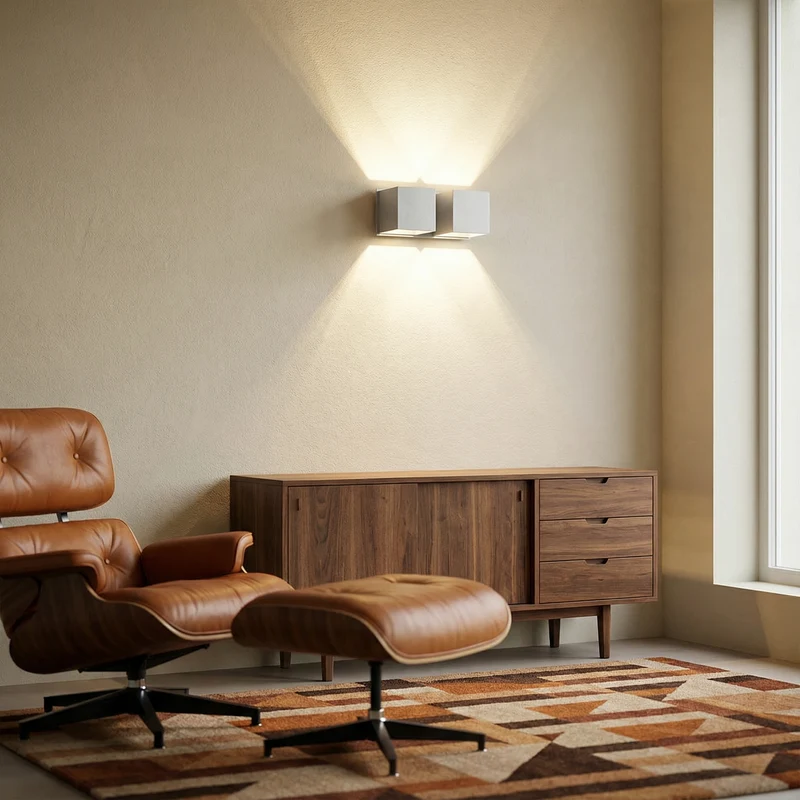 Minimalistische graue Wandleuchte mit doppeltem Lichtstrahl – Orphéon