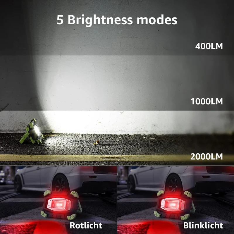 Lepro LED Campinglampe, Tragbares Arbeitsleuchte mit Wiederaufladbarem Integriertem Akku, Camping Lampe 2000 Lumen 20w, Campingleuchte 5 Beleuchtungsmodi, 5200 mAh Powerbank, für den Notfall, Angeln, bei Stromausfälle und mehr