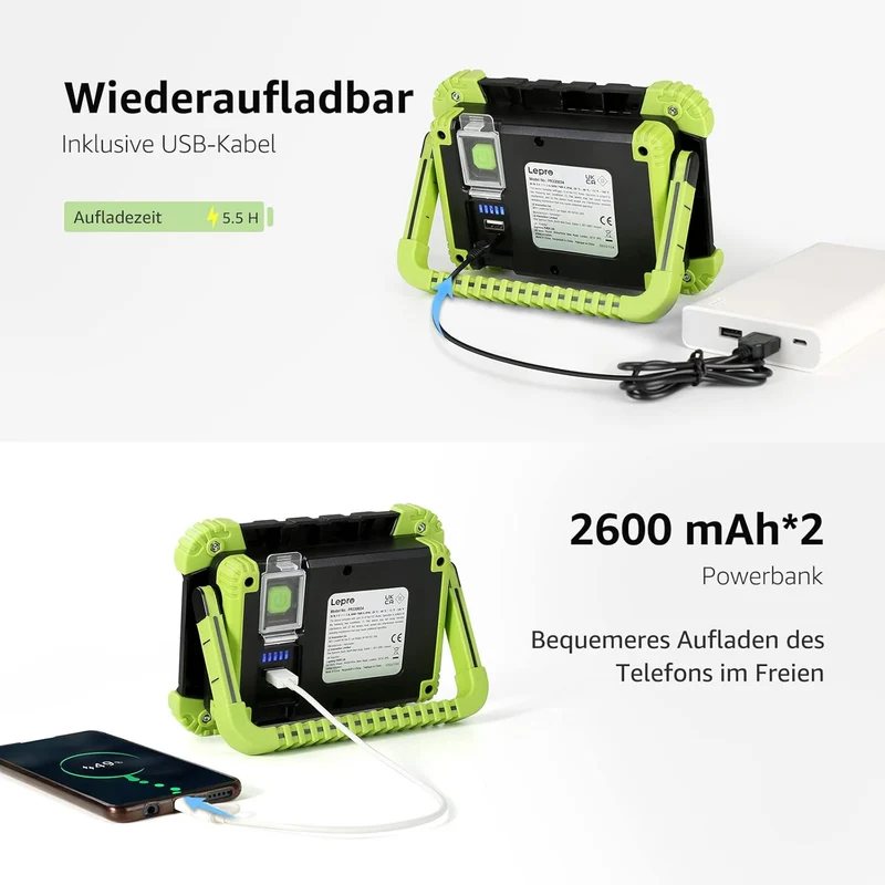 Lepro LED Campinglampe, Tragbares Arbeitsleuchte mit Wiederaufladbarem Integriertem Akku, Camping Lampe 2000 Lumen 20w, Campingleuchte 5 Beleuchtungsmodi, 5200 mAh Powerbank, für den Notfall, Angeln, bei Stromausfälle und mehr