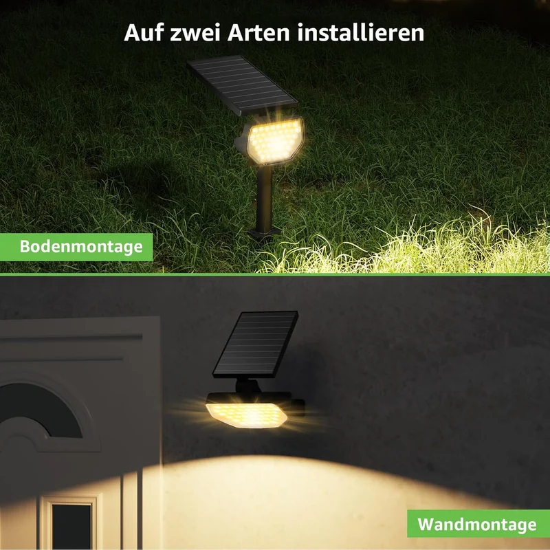 Lepro Solarlampen für Außen Garten, IP65 Solar Gartenleuchten mit Drehbaren Solar Panel, 2-in-1 Solarleuchten mit 2 Beleuchtungsmodi, 43LED Solar Strahler Wegeleuchten Aussen, 2 Stück, Warmweiß