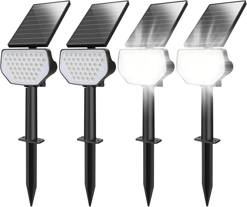 Lepro Solarlampen für Außen Garten, IP65 Solarleuchten mit Drehbaren Solar Panel, 2-in-1 Solar Strahler Außen mit 2 Beleuchtungsmodi, Solar Wegeleuchten für Gärten, Eingang, Garage, 4 Stück Warmweiß
