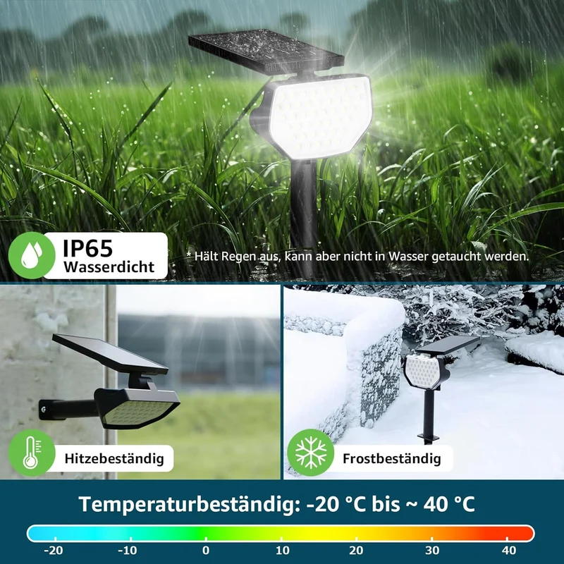 Lepro Solarlampen für Außen Garten, IP65 Solarleuchten mit Drehbaren Solar Panel, 2-in-1 Solar Strahler Außen mit 2 Beleuchtungsmodi, Solar Wegeleuchten für Gärten, Eingang, Garage, 4 Stück Warmweiß