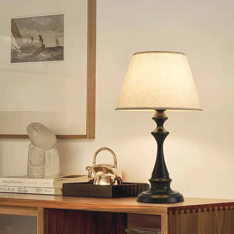 Linen Table Lamp Bedside Ambient Black Base