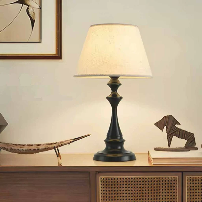 Linen Table Lamp Bedside Ambient Black Base
