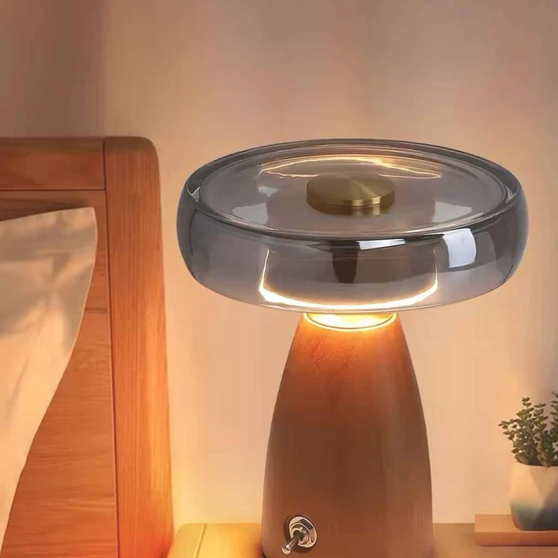 Glass Shade Table Lamp Smoked Grey LED