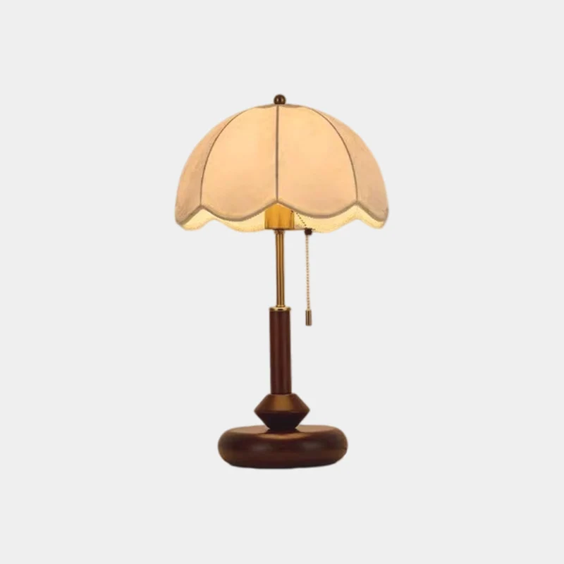 Walnut Table Lamp Antique Round with Pull Chain