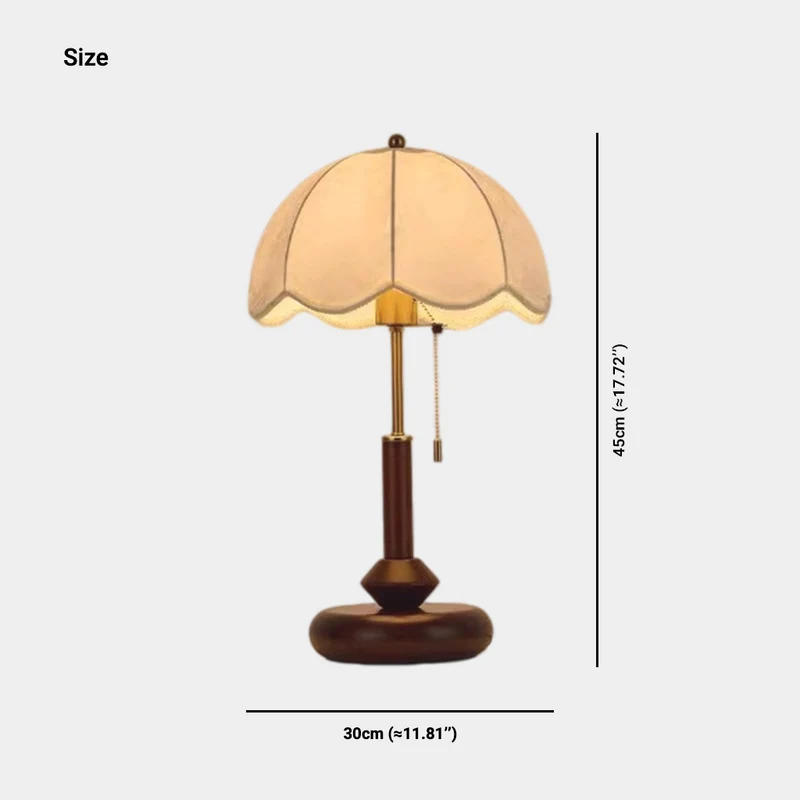Walnut Table Lamp Antique Round with Pull Chain