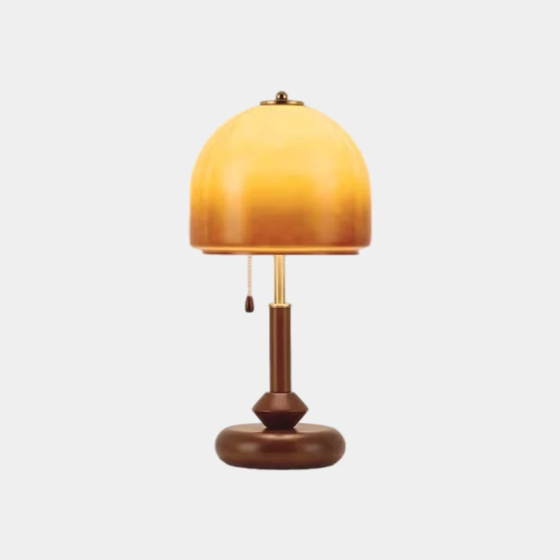 Walnut Table Lamp Antique Round with Pull Chain