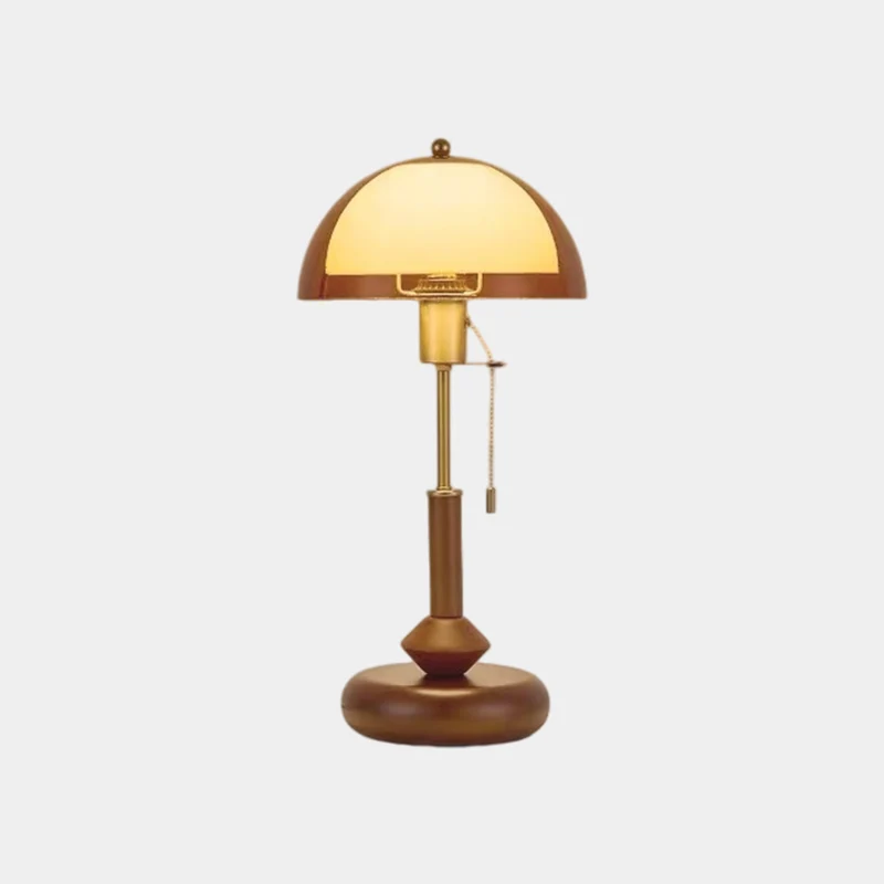 Walnut Table Lamp Antique Round with Pull Chain