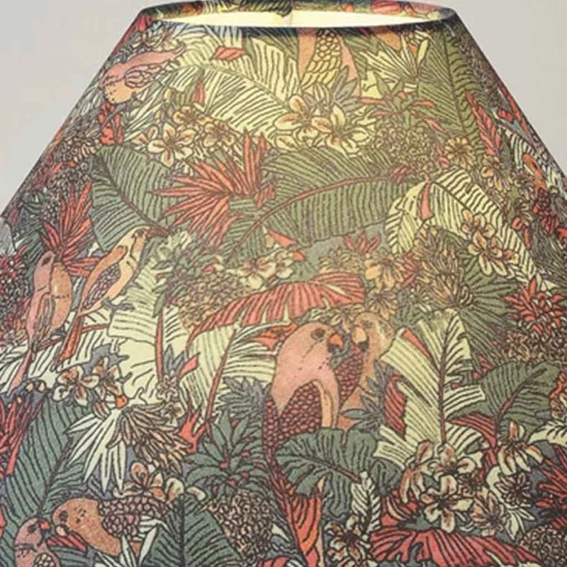Wood Base Table Lamp Artistic Floral Print Fabric Shade