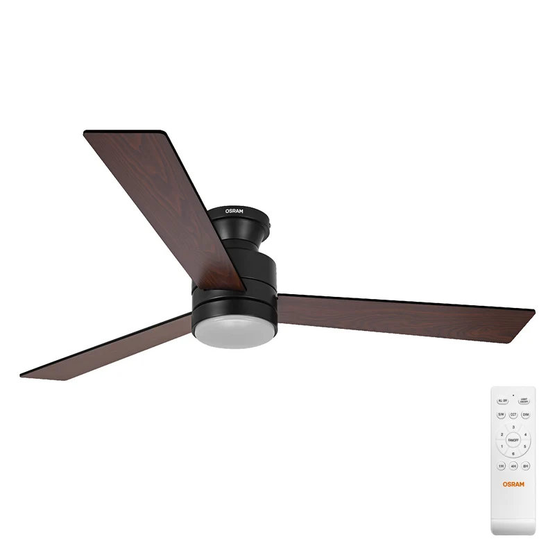 OSRAM LED Deckenventilator Caju, Schwarz-Holz, 48W, 1320mm, 1120lm, CCT