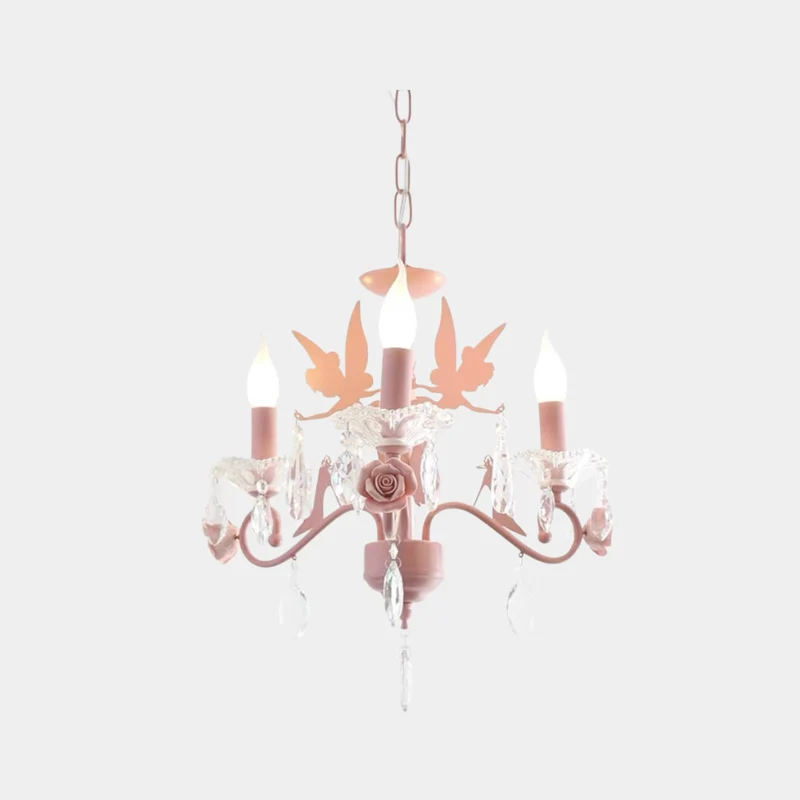 Candle Chandelier Crystal Drop Princess for Girls Room, Pink