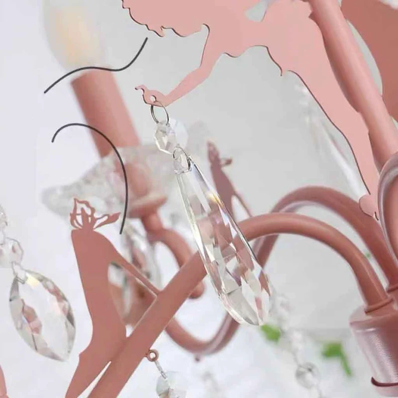 Candle Chandelier Crystal Drop Princess for Girls Room, Pink