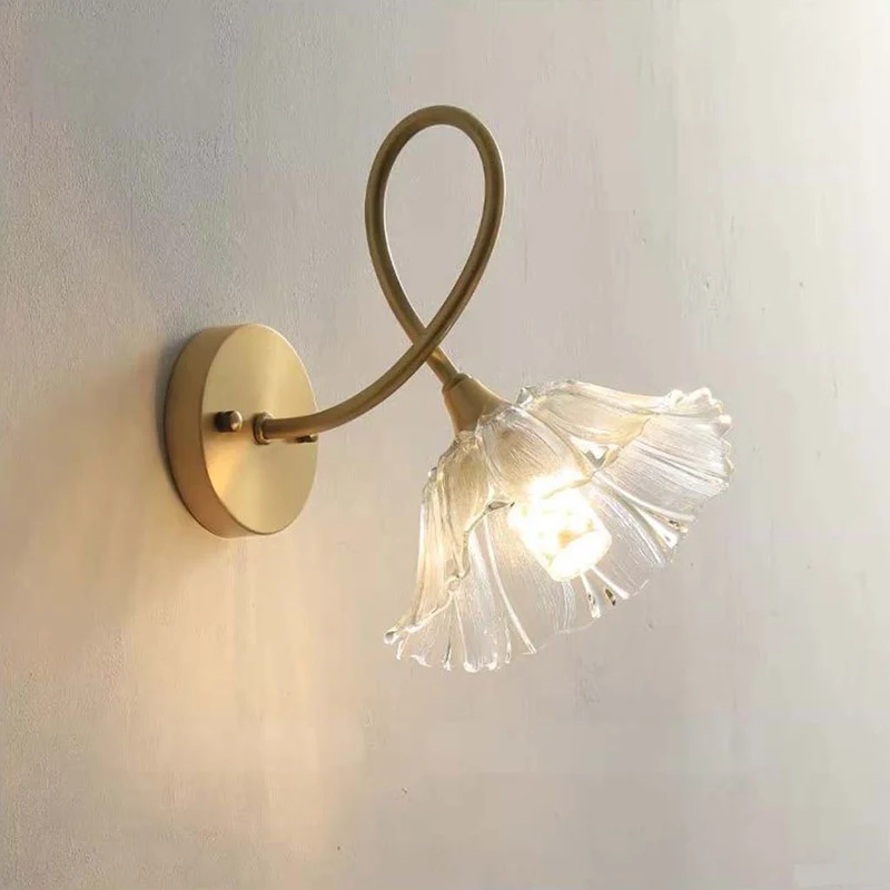 Lotus Wall Sconce Lamp French Brass Glass Flower