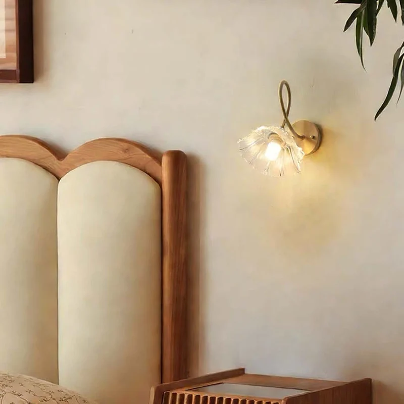 Lotus Wall Sconce Lamp French Brass Glass Flower