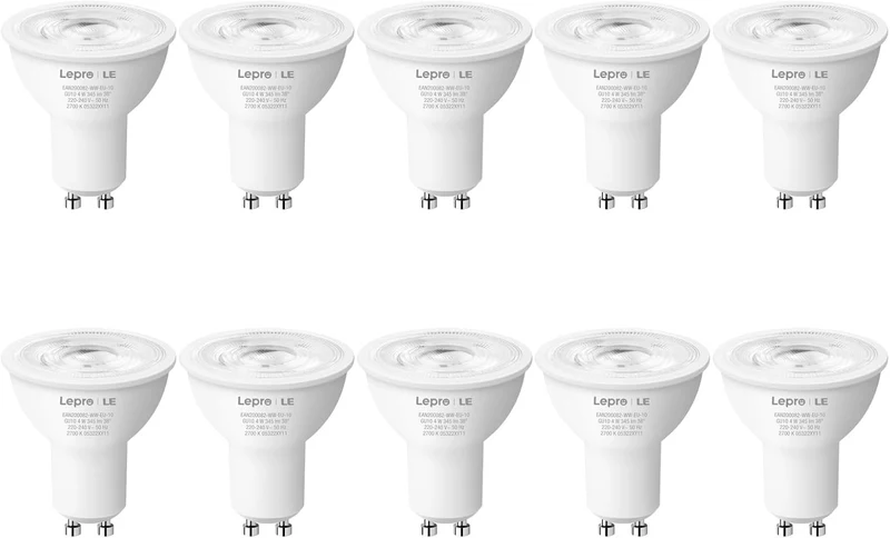 Lepro GU10 LED Lampe, 4W 345 Lumen 38° LED Leuchtmittel, 2700 Kelvin Warmweiß Energiesparlampe ersetzt 50W Halogenlampen, 38 Grad Abstrahlwinkel Glühbirnen, 10 Stück