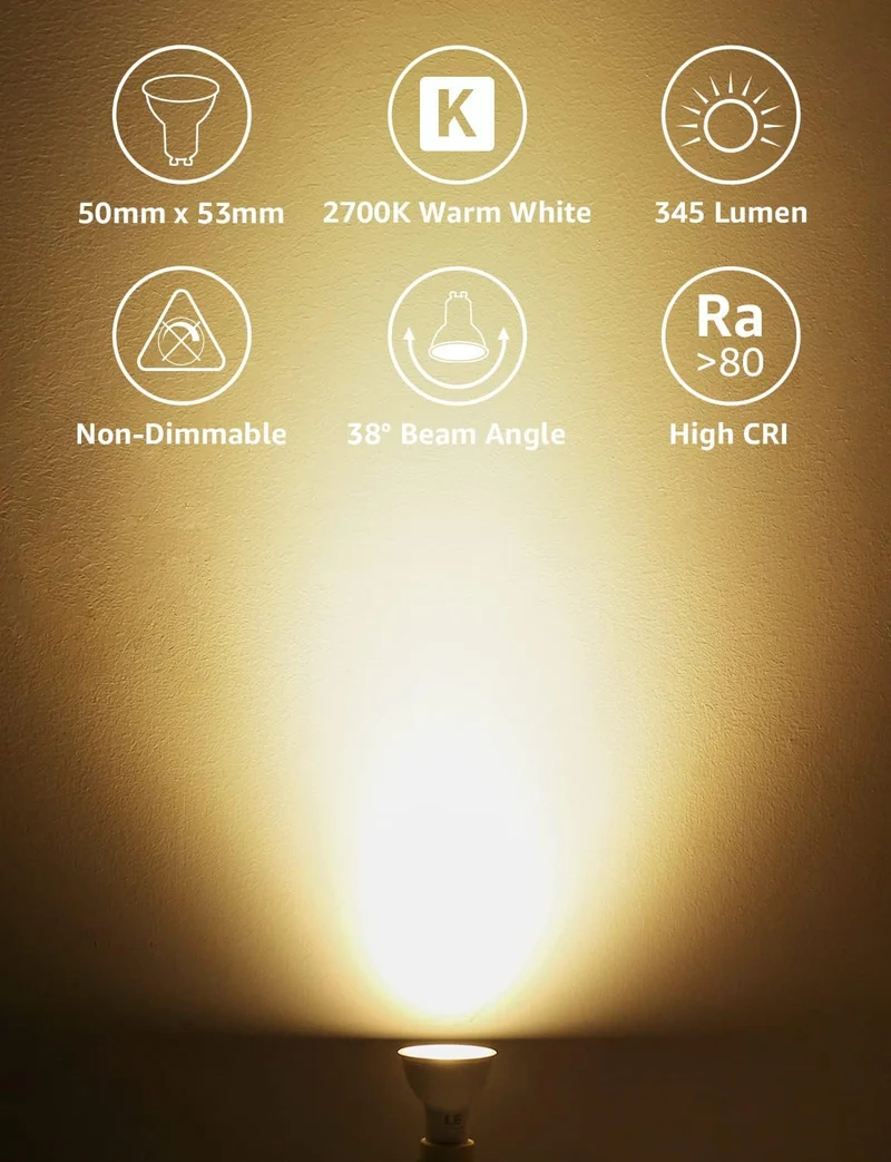Lepro GU10 LED Lampe, 4W 345 Lumen 38° LED Leuchtmittel, 2700 Kelvin Warmweiß Energiesparlampe ersetzt 50W Halogenlampen, 38 Grad Abstrahlwinkel Glühbirnen, 10 Stück