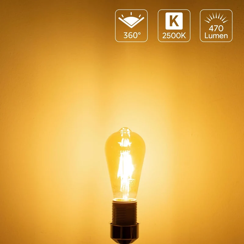 Lepro E27 LED Vintage Glühbirne, 4.8Watt 470 Lumen Birne, Ersetzt 40W ST64 Retro Lampe, 2500Kelvin Warmweiß E27 Retro Beleuchtung, 360° Led Filament, 6er Stück