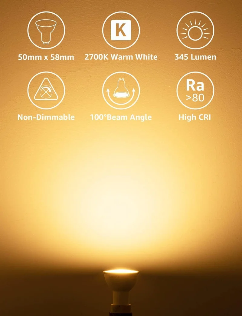 Lepro GU10 LED Warmweiss 4W Lampe, Ersetzt 50W Halogenlampen, 345 Lumen Leuchtmittel LED GU10 Warmweiss, 2700K Warmweiß, 100° Strahlwinkel Reflektorlampen, 10 Stück